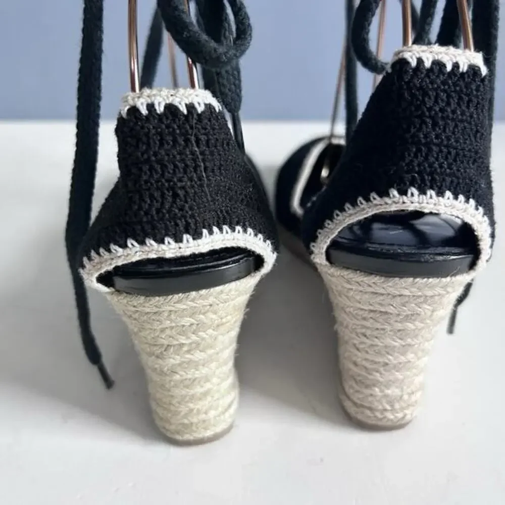 Via Spiga Wedge Sandals Sz 7 Ankle wrap Espadrilles Lenox Crochet Bohemian Siren